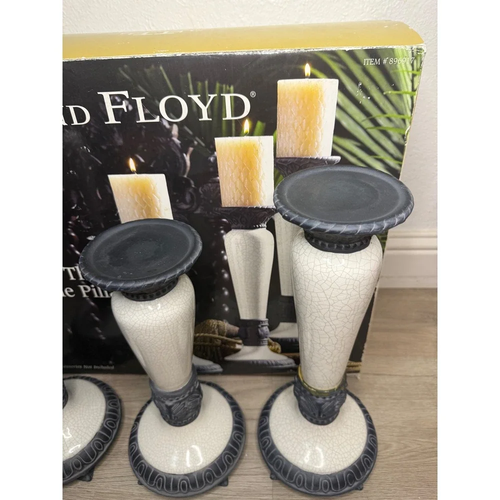 Fitz‎ and Floyd Ceramic Candle Pillar 3 Pc Set Black White Home Decor